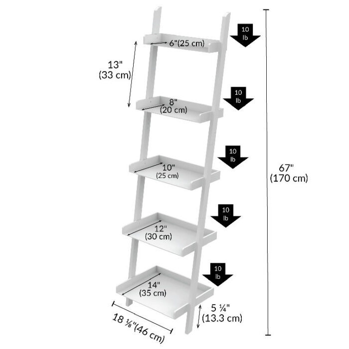 Lado 5-Tier 67″ H x 18″ W Wood Leaning Ladder Bookcase - Chic Decora