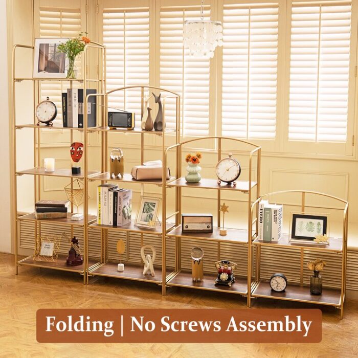 Lejon No Assembly Folding Etagere Bookcase - Chic Decora