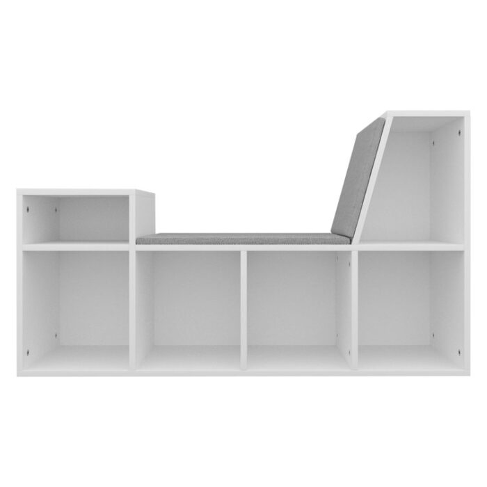 Linlin 24.8” H X 43.3” W Reading Nook Organizer with Seat Cushion, 6 Wooden Corner Storage Shelf Book Nook - Chic Decora