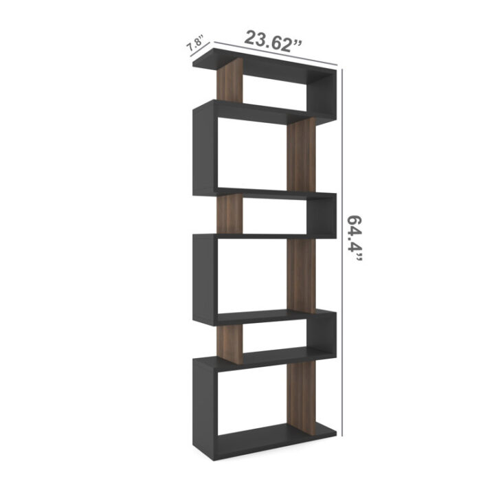 Lucy-Lee Geometric 6-Shelf Wall Library 64″H-23″W - Chic Decora