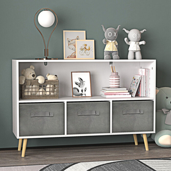 Luretha Bookcase with Collapsible Fabric DrawersChildren’s Book Display Toy Storage Cabinet - Chic Decora