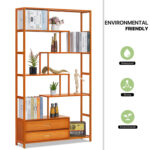 Lynzee Vintage Bamboo Staggered Storage Bookcase Shelf with 2 Drawers - Chic Decora