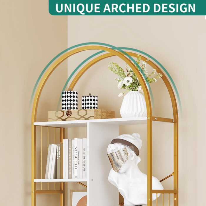 Mackinnon Gold/White Arched Etagere Bookcase - Chic Decora