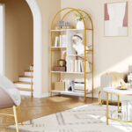 Mackinnon Gold/White Arched Etagere Bookcase - Chic Decora