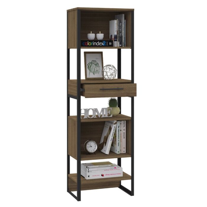 Magnum 63-inch Tall Bookcase with 5 Open Shelves and 1 Drawer, Dark Walnut - Chic Decora