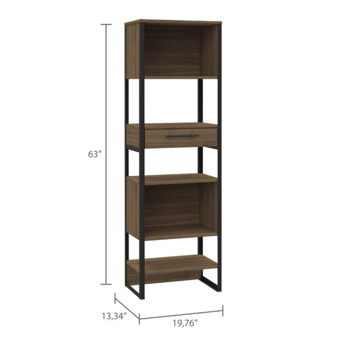 Magnum 63-inch Tall Bookcase with 5 Open Shelves and 1 Drawer, Dark Walnut - Chic Decora