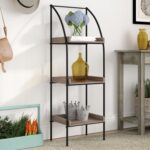 Marcia Bookshelf, Bookcase, Etagere, Corner, 3 Tier, 48″H, Office, Bedroom, Metal, Laminate, Brown, Black - Chic Decora