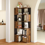 Micsunica Wood 5 Tiers Open Display Shelves Corner Etagere Bookcase - Chic Decora