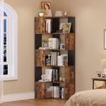 Micsunica Wood 5 Tiers Open Display Shelves Corner Etagere Bookcase - Chic Decora