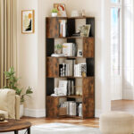 Micsunica Wood 5 Tiers Open Display Shelves Corner Etagere Bookcase - Chic Decora