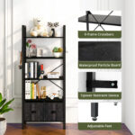 Mikhi 5 Tier Etagere Bookcase with 2 Storage Drawer, 20″ Industrial Bookshelf for Home and Office - Chic Decora