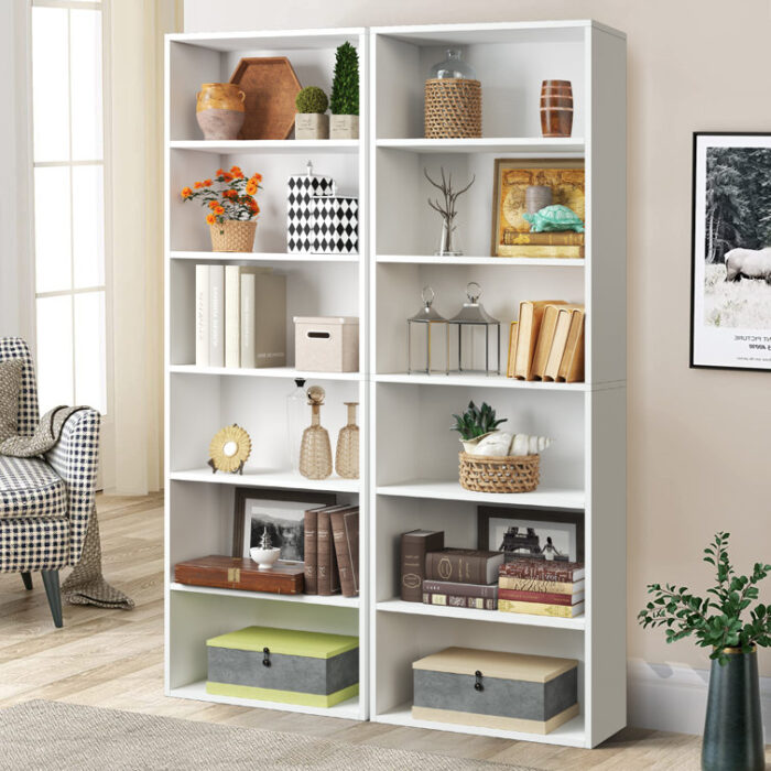 Namiko Bookshelves and Bookcases Floor Standing 6 Tier Display Storage Shelves 71in Tall Bookcase Home Decor - Chic Decora