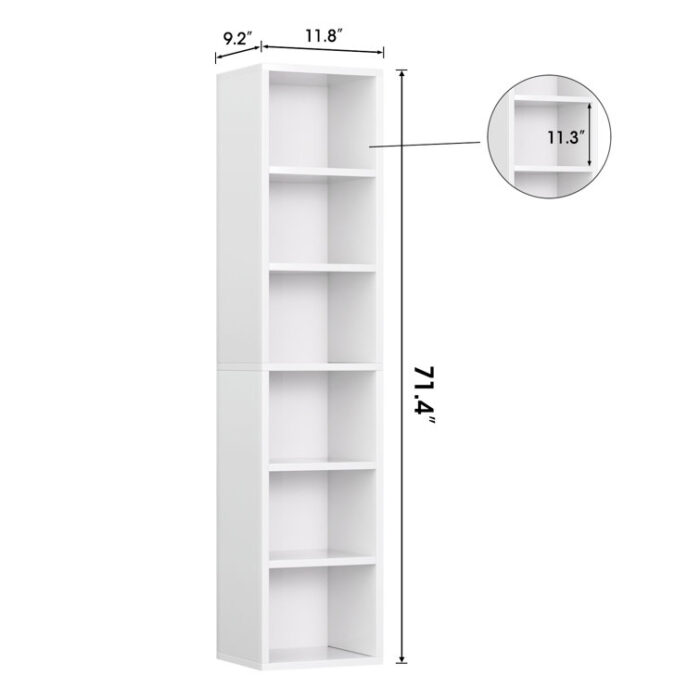 Narielle 71.4″Hx11.8″W 6-Tier Narrow Bookcase - Chic Decora