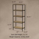 Nay 5-Tier Industrial Bookshelves with Steel Frame - Chic Decora