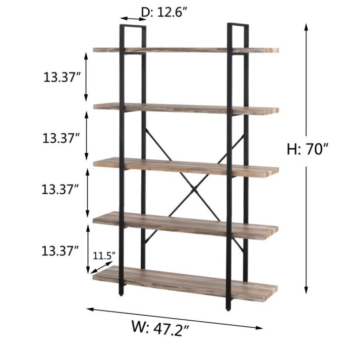 Nuttall 70″H x 47.2″W Vintage Industrial Etagere Bookcase for Living Room, Office, Kitchen - Chic Decora