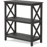 Ozbourn ClickDecor Thompson 3-Tier X-Sided Etagere Bookshelf, Solid Wood Open Shelf Bookcase - Chic Decora