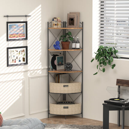 Pisano 55″ H x 15″ W Steel Corner Bookcase - Chic Decora