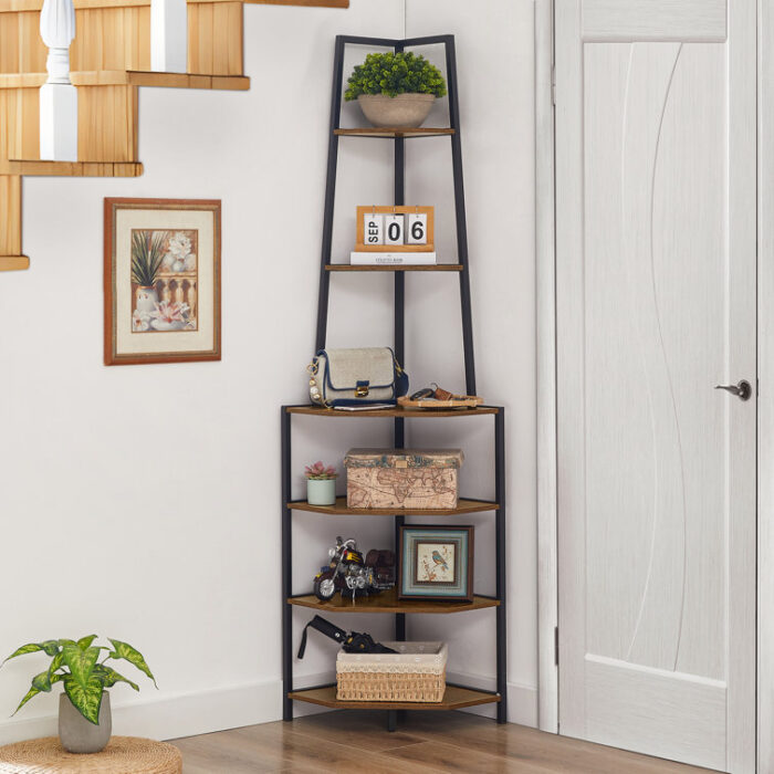 Pursel 68.5” Tall 5 Tier Corner Bookcase - Chic Decora