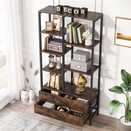 Raivyn 66.92″ Tall Etagere Bookcase Bookshelf with 2-drawers and Five Open Shelves for Home Office - Chic Decora