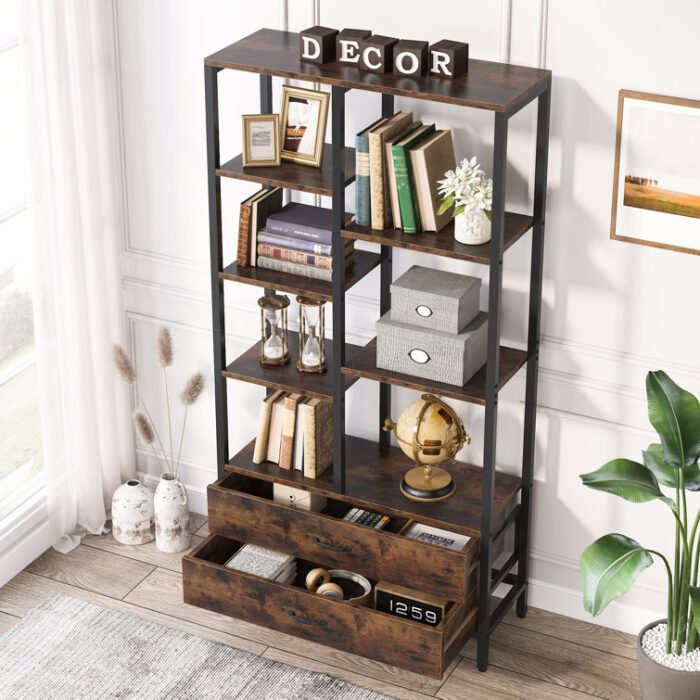 Raivyn 66.92″ Tall Etagere Bookcase Bookshelf with 2-drawers and Five Open Shelves for Home Office - Chic Decora