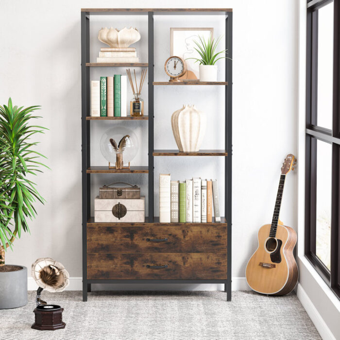 Raivyn 66.92″ Tall Etagere Bookcase Bookshelf with 2-drawers and Five Open Shelves for Home Office - Chic Decora