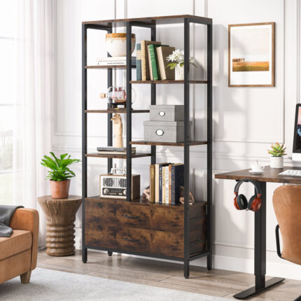 Raivyn 66.92″ Tall Etagere Bookcase Bookshelf with 2-drawers and Five Open Shelves for Home Office - Chic Decora