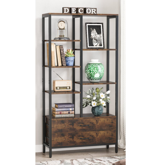 Raivyn 66.92″ Tall Etagere Bookcase Bookshelf with 2-drawers and Five Open Shelves for Home Office - Chic Decora