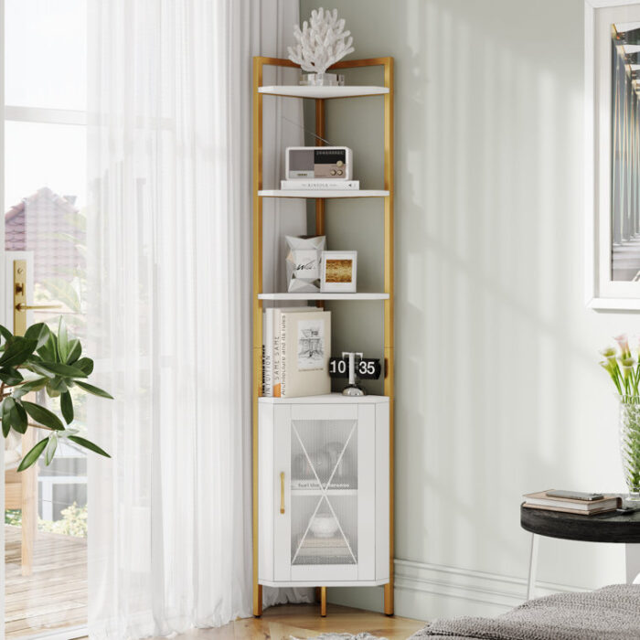 Raunds 71.2” H x 17.7” W Iron Corner Bookcase - Chic Decora