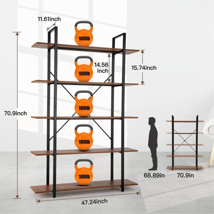 Sherlyn Bookshelves And Bookcases 5-shelf Etagere Bookcase, Industrial Open Display Shelves With Metal Frame - Chic Decora