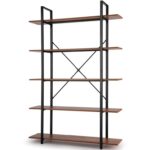 Sherlyn Bookshelves And Bookcases 5-shelf Etagere Bookcase, Industrial Open Display Shelves With Metal Frame - Chic Decora