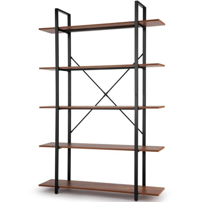 Sherlyn Bookshelves And Bookcases 5-shelf Etagere Bookcase, Industrial Open Display Shelves With Metal Frame - Chic Decora