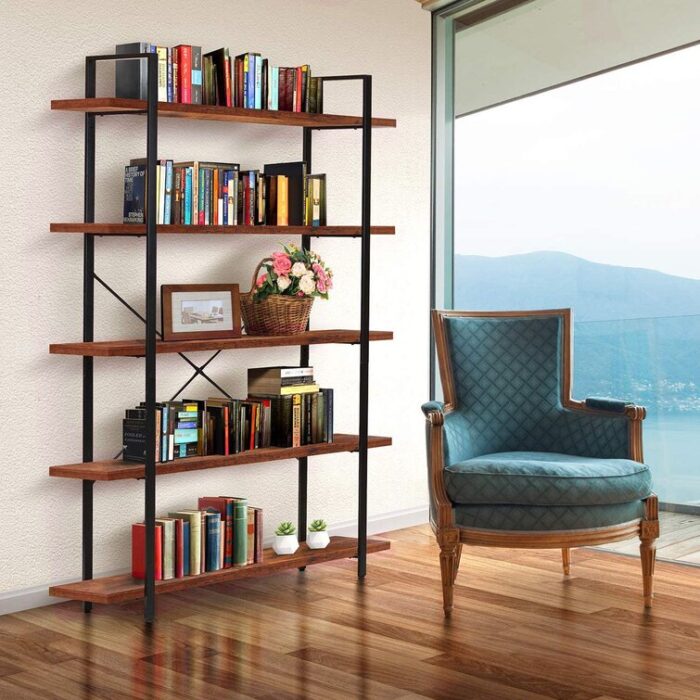 Sherlyn Bookshelves And Bookcases 5-shelf Etagere Bookcase, Industrial Open Display Shelves With Metal Frame - Chic Decora