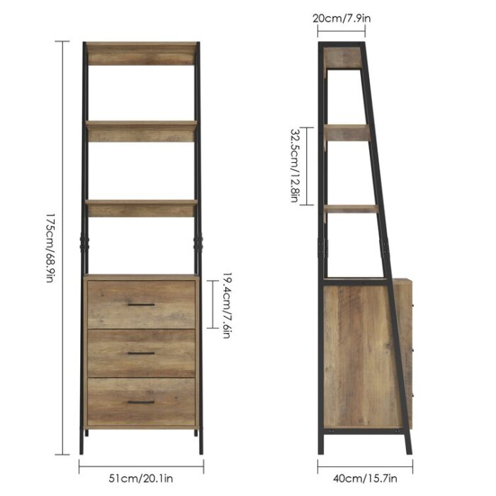 Stansbury 68.9″H Standard Bookcase With 3 Open Shelves and 3 Drawers - Chic Decora