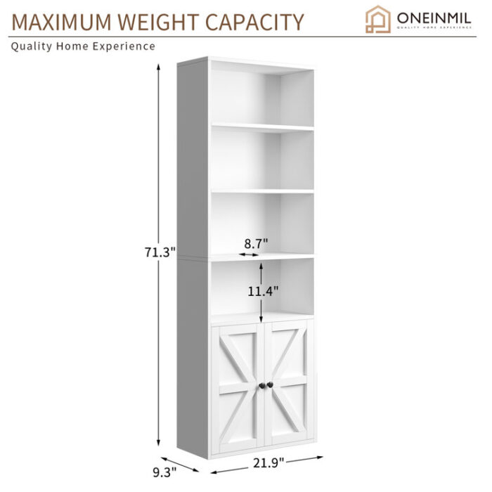 Walli 71.3″H,4-tier Bookshelves and Bookcases with Door - Chic Decora