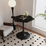 31.50″ Modern Hexagonal Coffee Table with White Printed Marble Top and Metal Base - Chic Decora