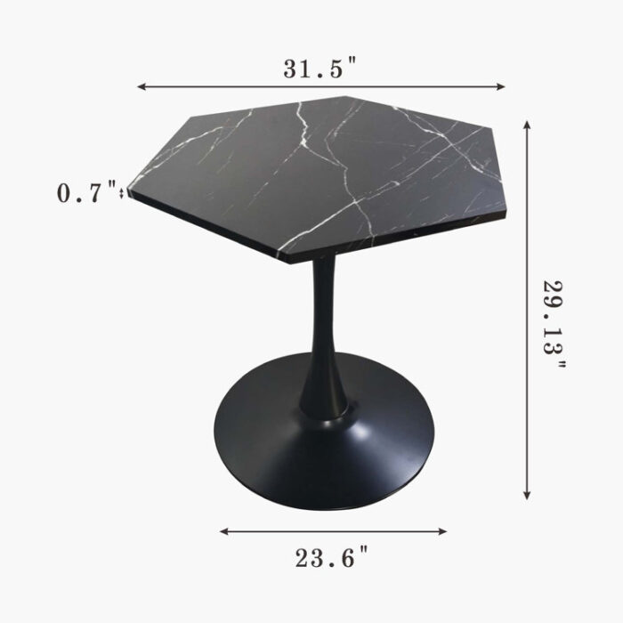 31.50″ Modern Hexagonal Coffee Table with White Printed Marble Top and Metal Base - Chic Decora