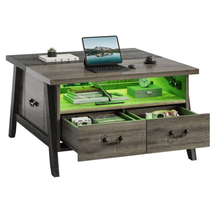 35.4″ Lift top Coffee Table with 2 Storage Drawers - Chic Decora