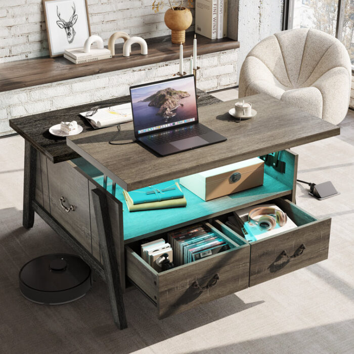 35.4″ Lift top Coffee Table with 2 Storage Drawers - Chic Decora