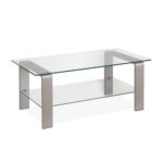 40″ Glass and Steel Coffee Table with Shelf - Chic Decora