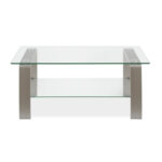 40″ Glass and Steel Coffee Table with Shelf - Chic Decora