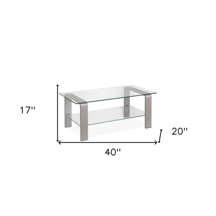 40″ Glass and Steel Coffee Table with Shelf - Chic Decora