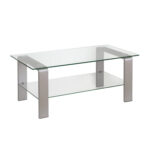 40″ Glass and Steel Coffee Table with Shelf - Chic Decora