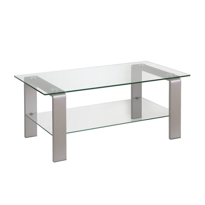 40″ Glass and Steel Coffee Table with Shelf - Chic Decora