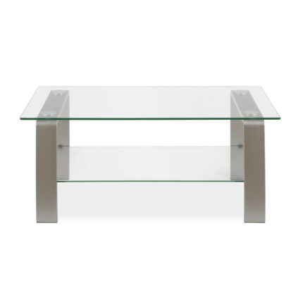 40″ Glass and Steel Coffee Table with Shelf - Chic Decora