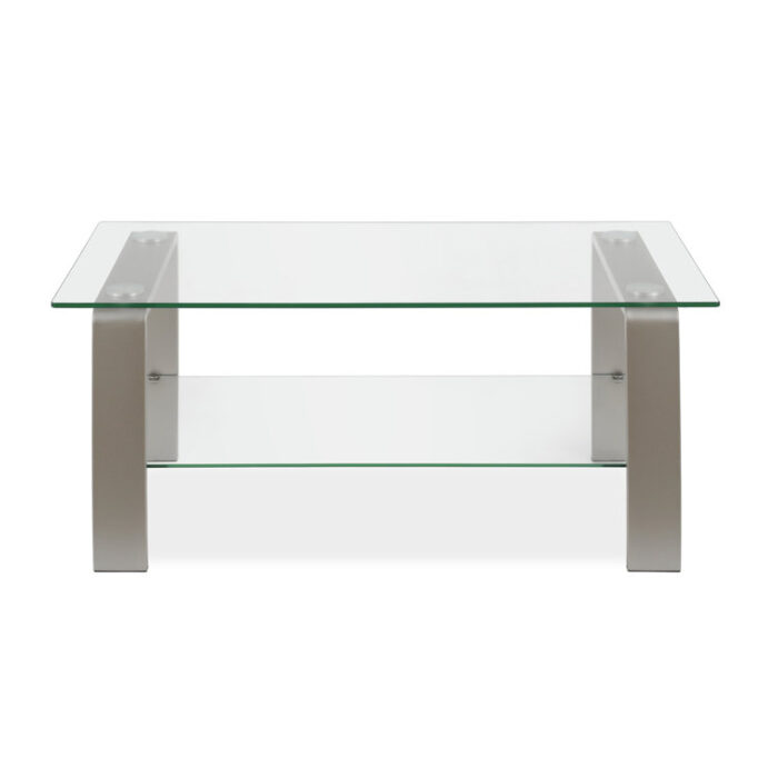 40″ Glass and Steel Coffee Table with Shelf - Chic Decora