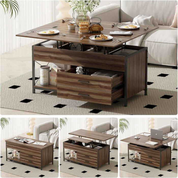 42″ Lift Top Coffee Table, 4 in 1 Multi-Function Coffee Table - Chic Decora