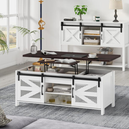 47.2″ Lift Top Coffee Table, 4 in 1 Farmhouse Coffee Tables for Dining Room, Living Room - Chic Decora