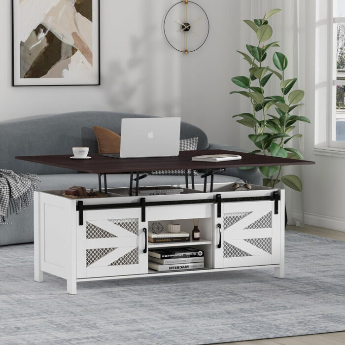 47.2″ Lift Top Coffee Table, 4 in 1 Farmhouse Coffee Tables for Dining Room, Living Room - Chic Decora