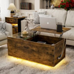 Ajhani Lift Top Coffee Table with LED Lights & Charging Station - Chic Decora