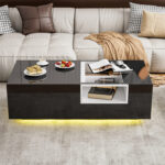 Ajhani Modern High Glossy Coffee Table with Glass Design and Open Storage Cabinets - Chic Decora